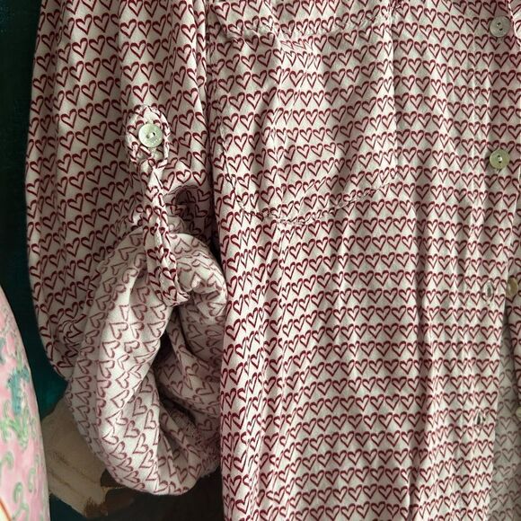 Just Living Heart All Over Print Relaxed Notched Collar Blouse S - Picture 4 of 15